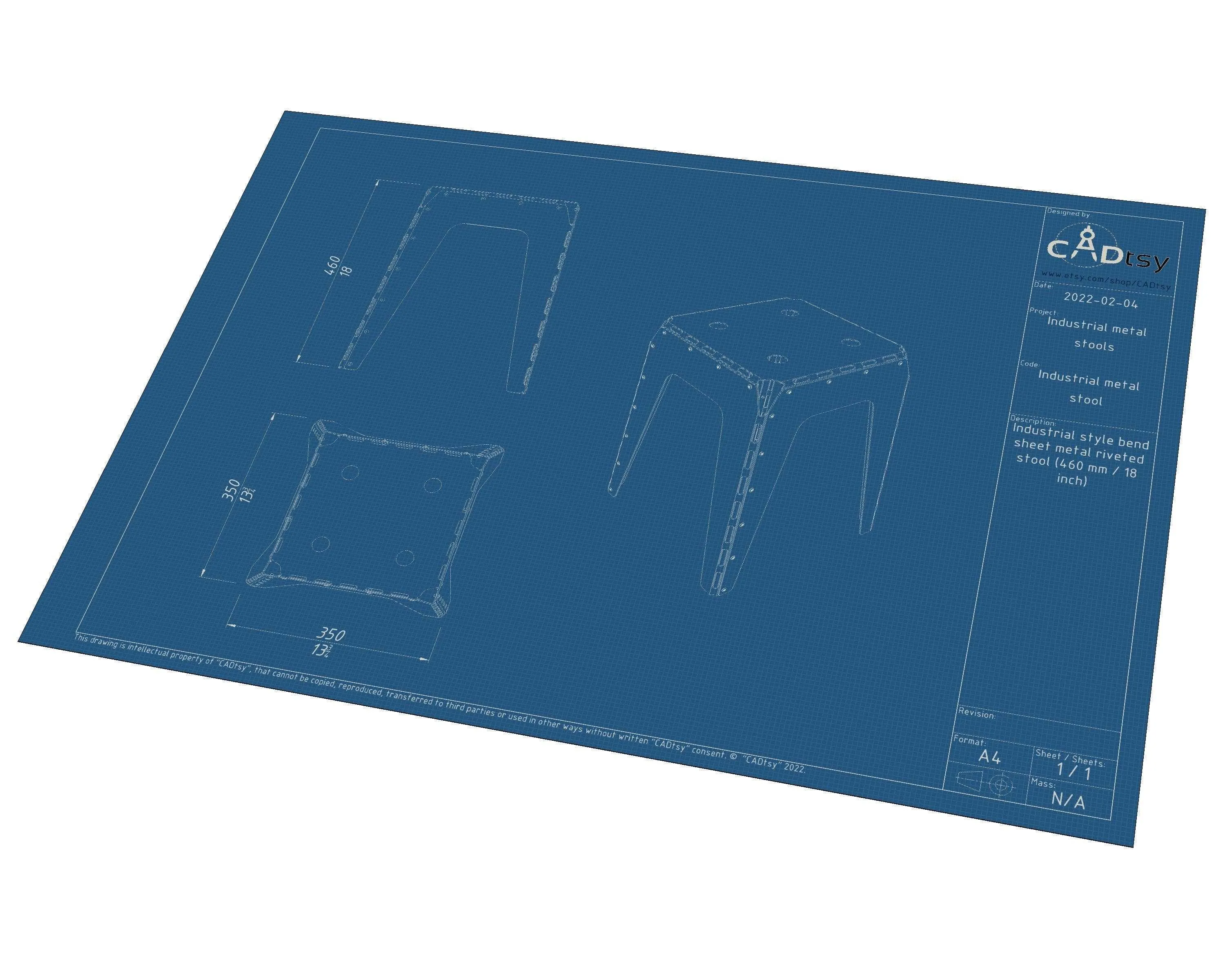 Industrial Metal Stool CNC Laser/Plasma Cutting DXF/SVG Files. Height 460 mm (18")