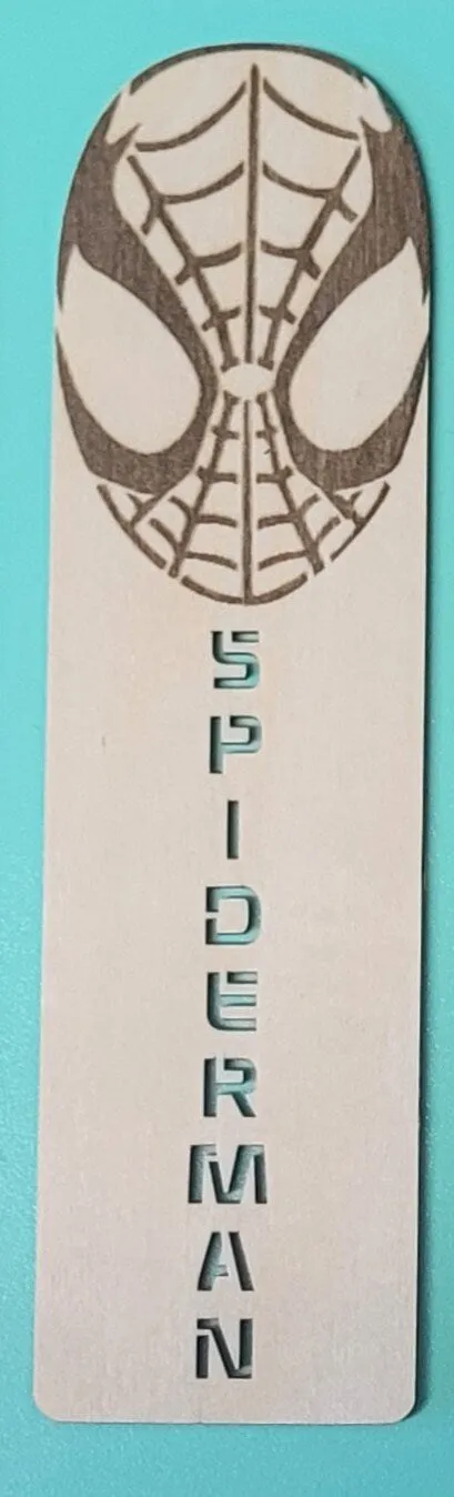 Laser cut wooden superhero themed bookmark