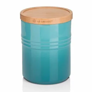 Le Creuset Stoneware Medium Storage Jar with Wooden Lid Teal