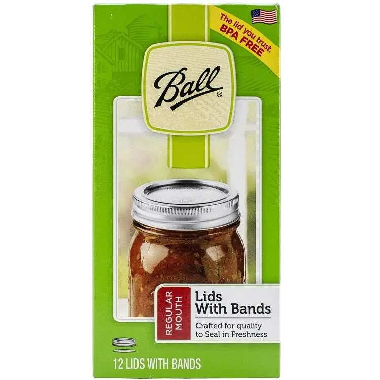 Lids & Bands for Regular Mouth Mason Jars, 12 pack