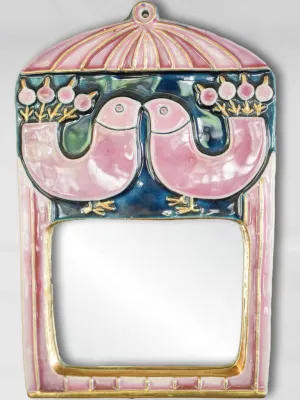 Mid-century modern pink birdcage mirror, "Cage" - Mithe Espelt (1924-2021) - 12¼" x 8"