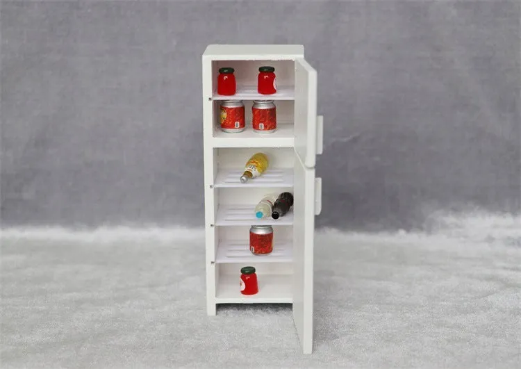 Mini Furniture Model Micro Scene Kitchen Wooden Distressed Refrigerator Double Door