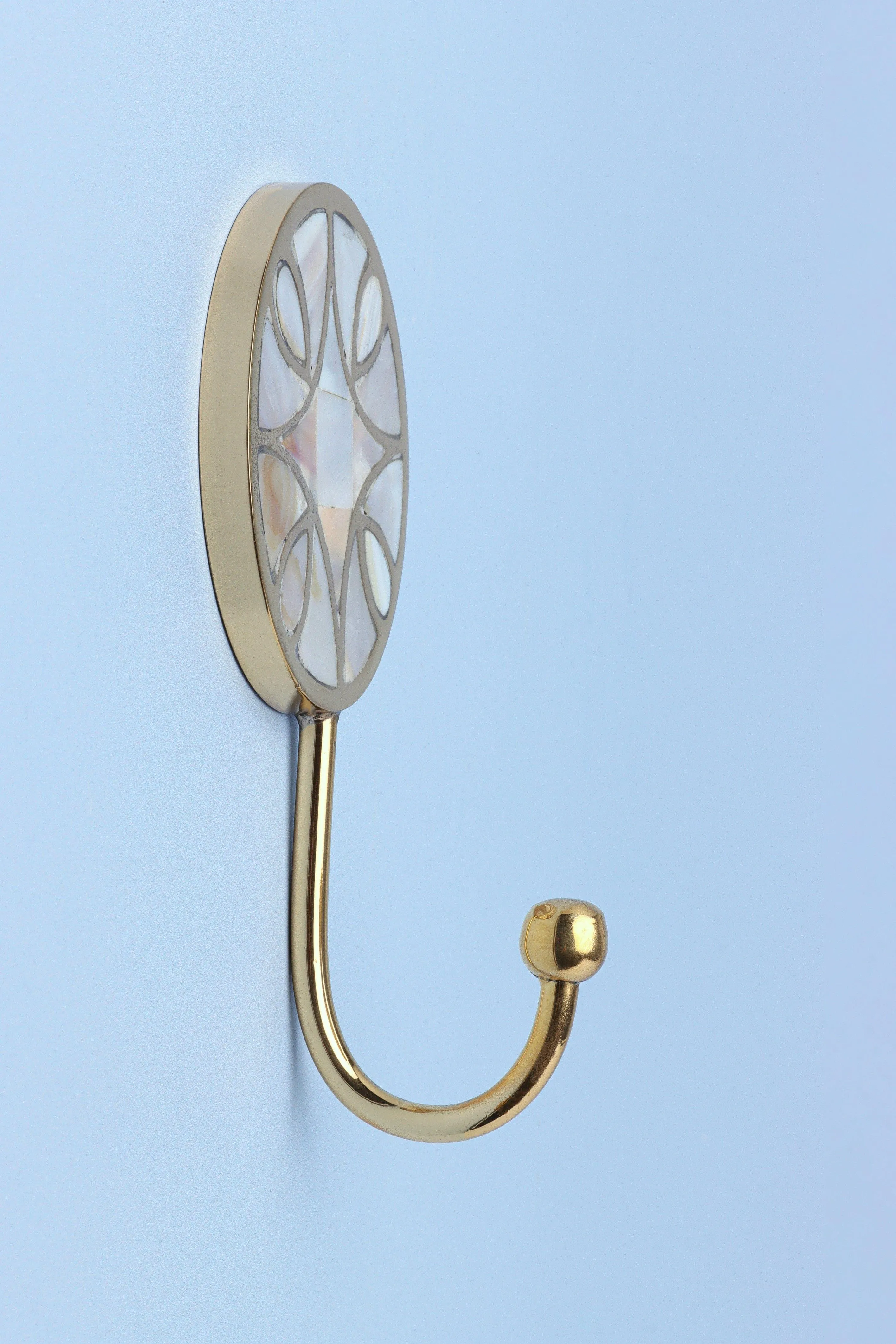 Mother Of Pearl Gold Brass Circle Double End Coat Hook