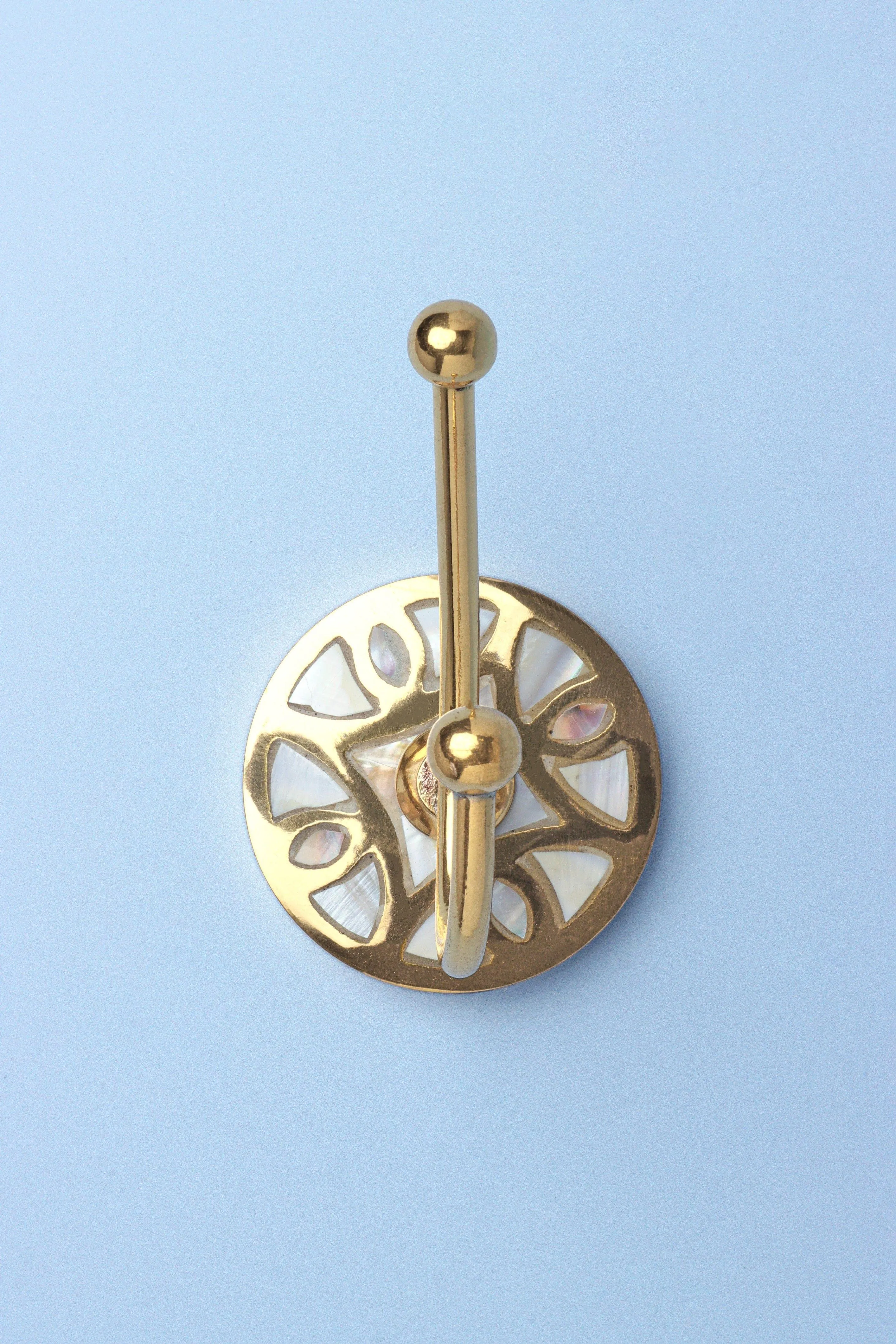 Mother Of Pearl Gold Brass Circle Double End Coat Hook