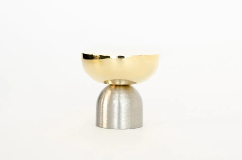 Raised Bowl Brass and Nickel Round Cabinet Knob and Hook