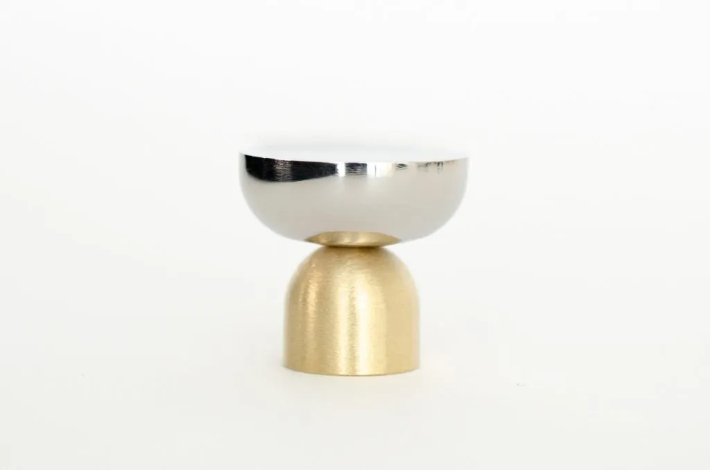 Raised Bowl Brass and Nickel Round Cabinet Knob and Hook