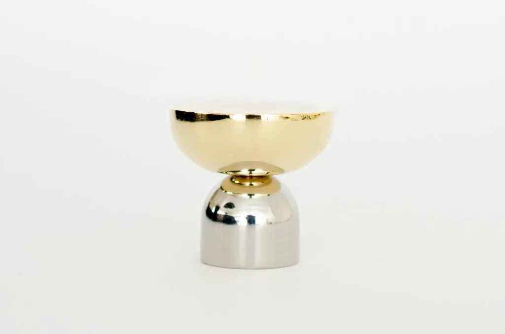 Raised Bowl Brass and Nickel Round Cabinet Knob and Hook