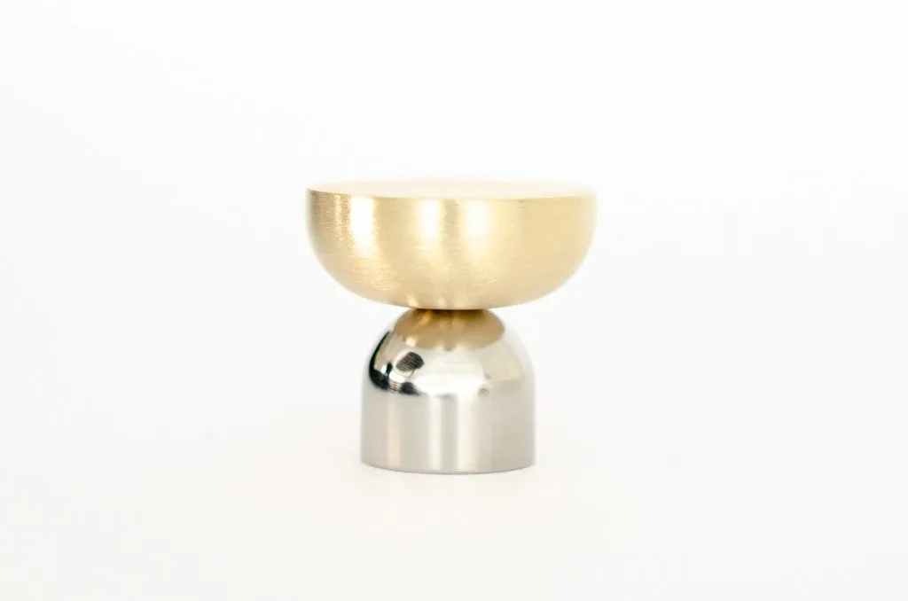 Raised Bowl Brass and Nickel Round Cabinet Knob and Hook