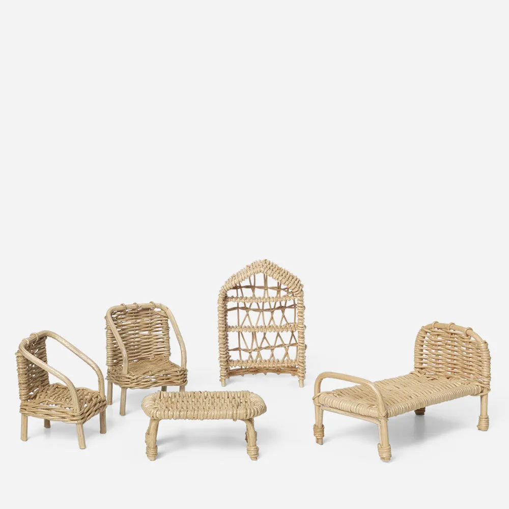 Rattan Dollhouse Furniture Set of 5