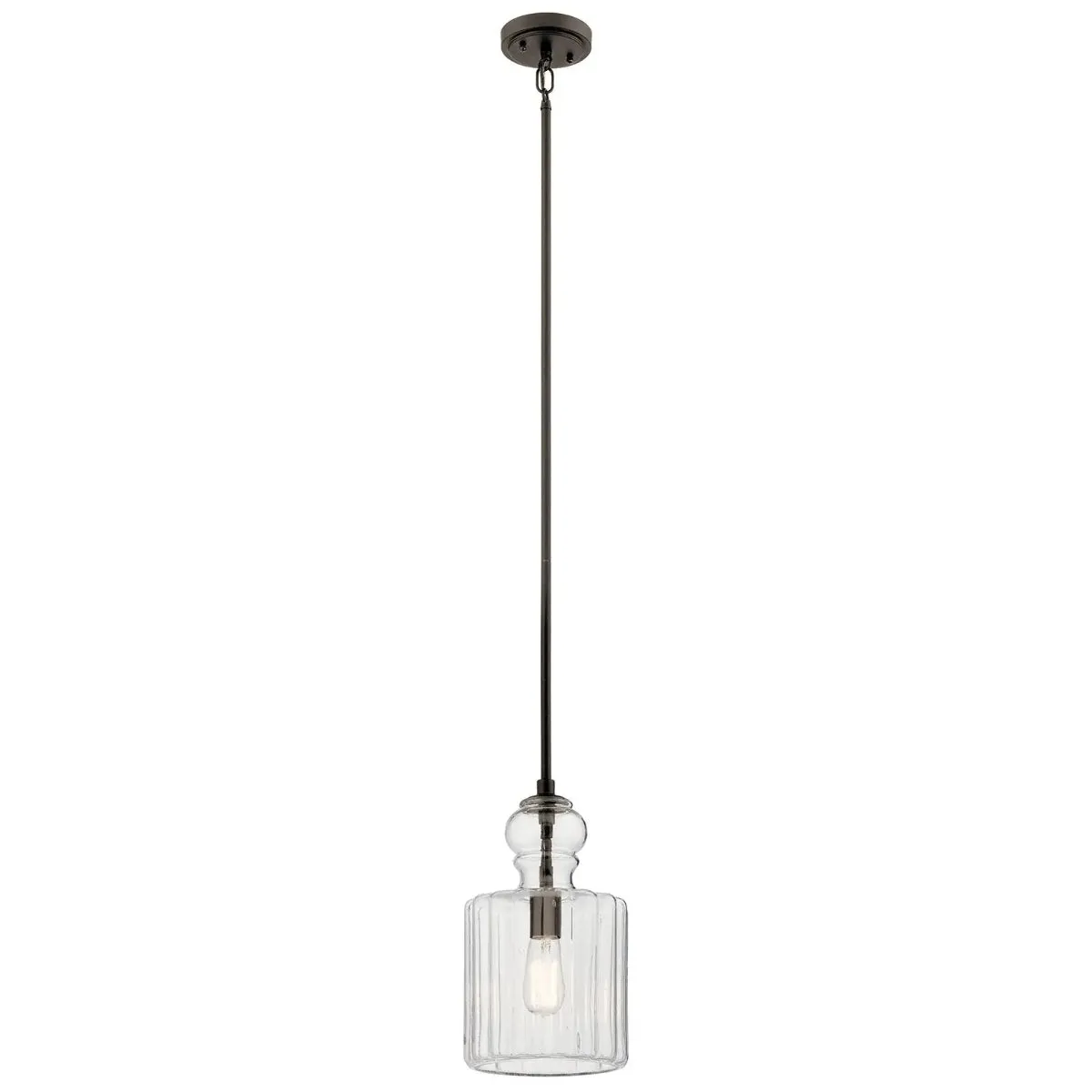 Riviera 14" 1-Light Pendant Light with Clear Ribbed Glass, Olde Bronze Finish