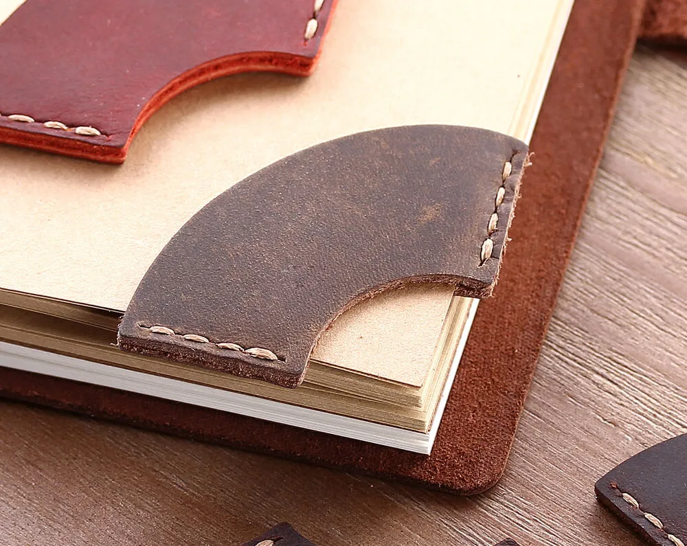 Set of 2 Handmade Rustic Leather Corner Page Bookmark