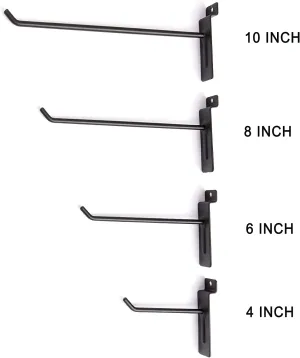 Slatwall (12) Black Metal Hooks 6, 8 for Slat wall