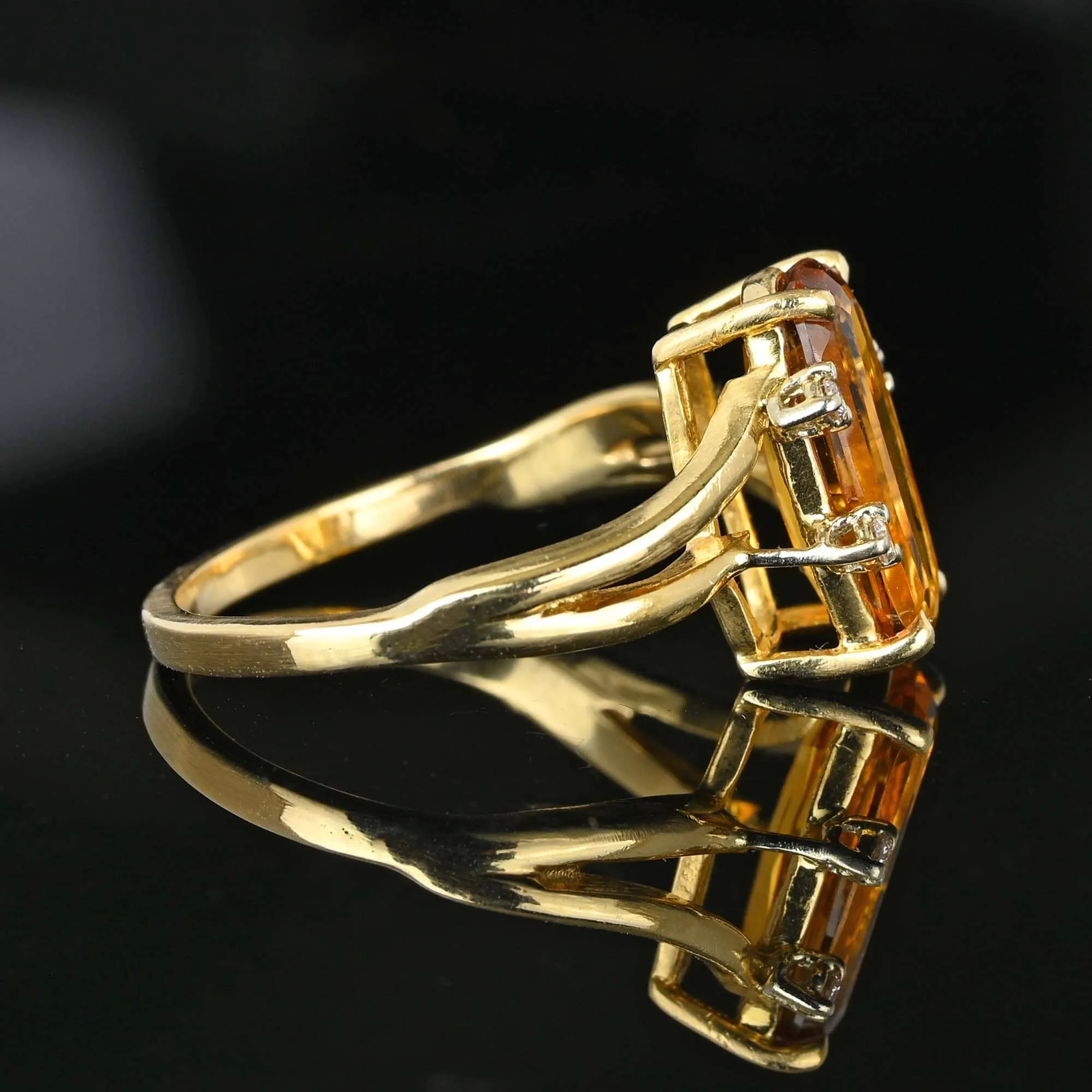 Vintage 14K Gold Diamond Specialty Cut Citrine Ring