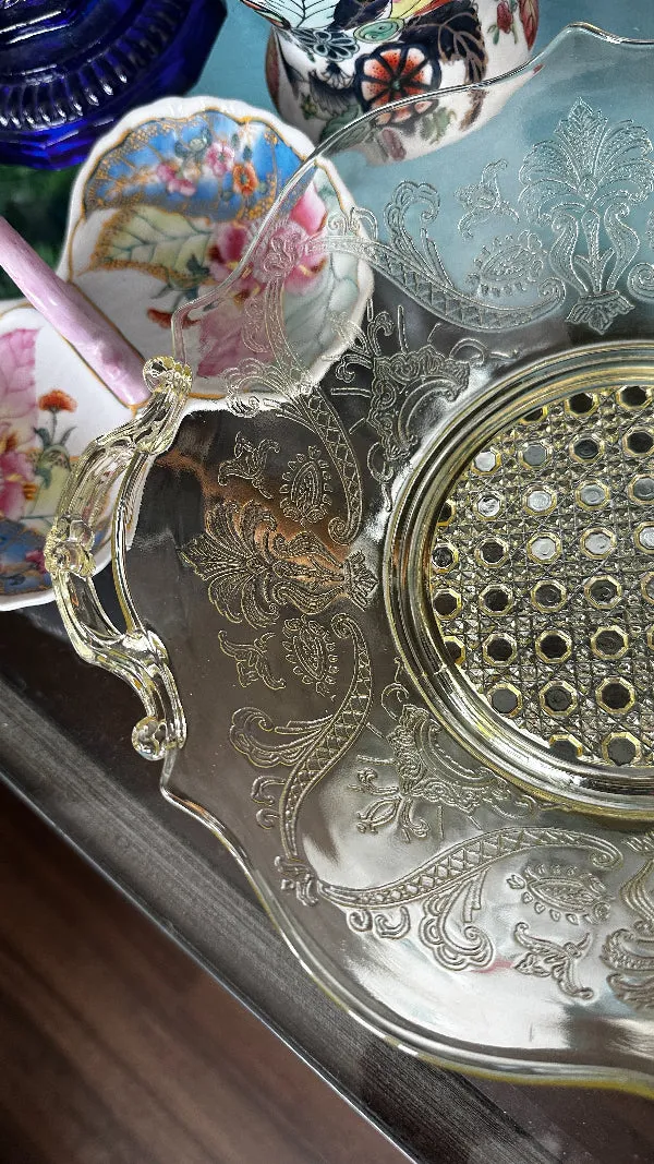 Vintage Depression Glass Serving Bowl - Madrid Pattern