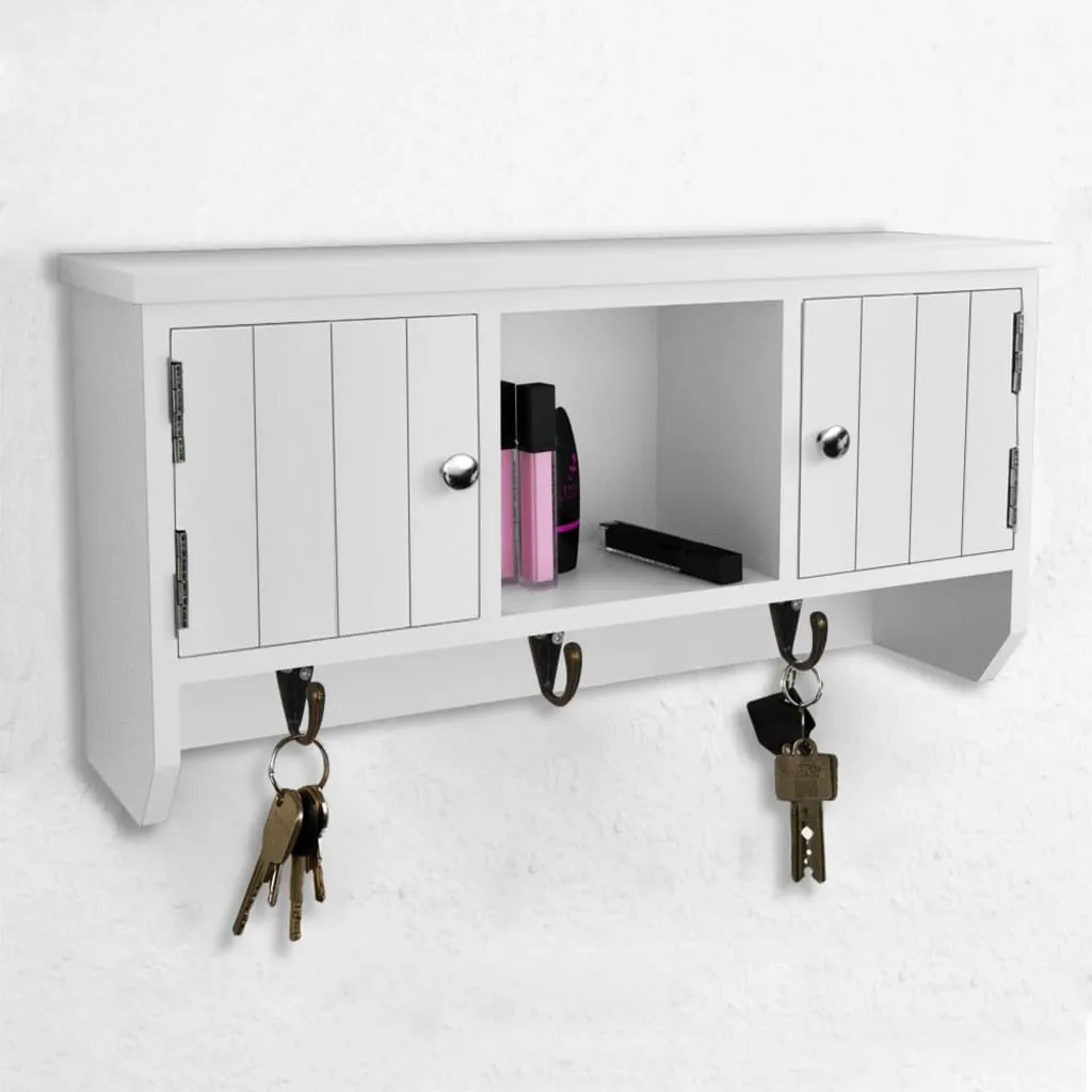 Wall Cabinet for Keys and Jewelery with Doors and Hooks