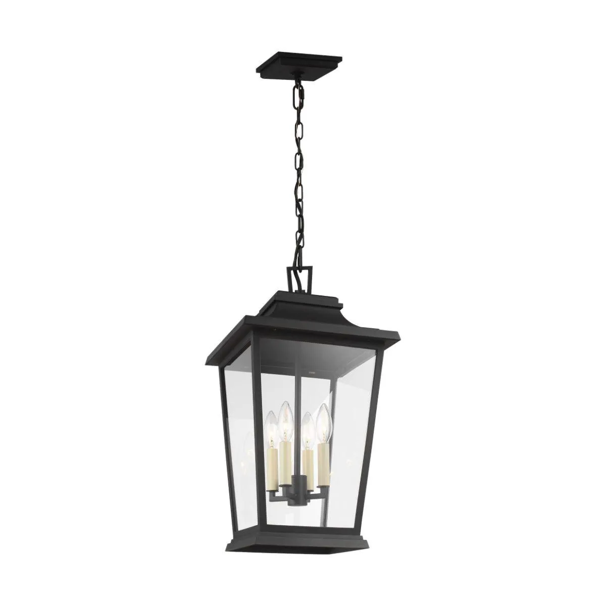 Warren 12 In. 4 Lights Outdoor Hanging Lantern Black finish