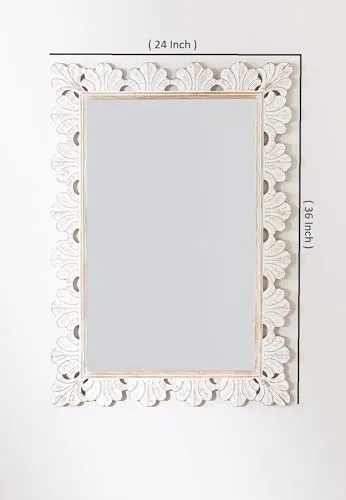 WILDWOOD Wood Wall Mirror | Wall Hanging | Wall Frame | Wall Mounted | for Living Room | Bedroom | Carving Frame Only Frame with Out Mirror (36"x24" Inch)