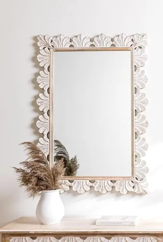 WILDWOOD Wood Wall Mirror | Wall Hanging | Wall Frame | Wall Mounted | for Living Room | Bedroom | Carving Frame Only Frame with Out Mirror (36"x24" Inch)