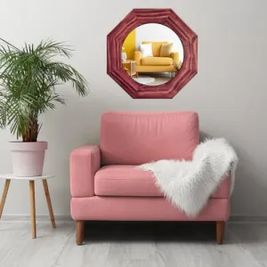 Wooden Frame Maroon Octal Pine Decorative Mirror for Wall, Bathroom, Wall Decor, Designer Mirror, Decorative Mirror - Pack of 1 (18 Inch/45.72 Cm)