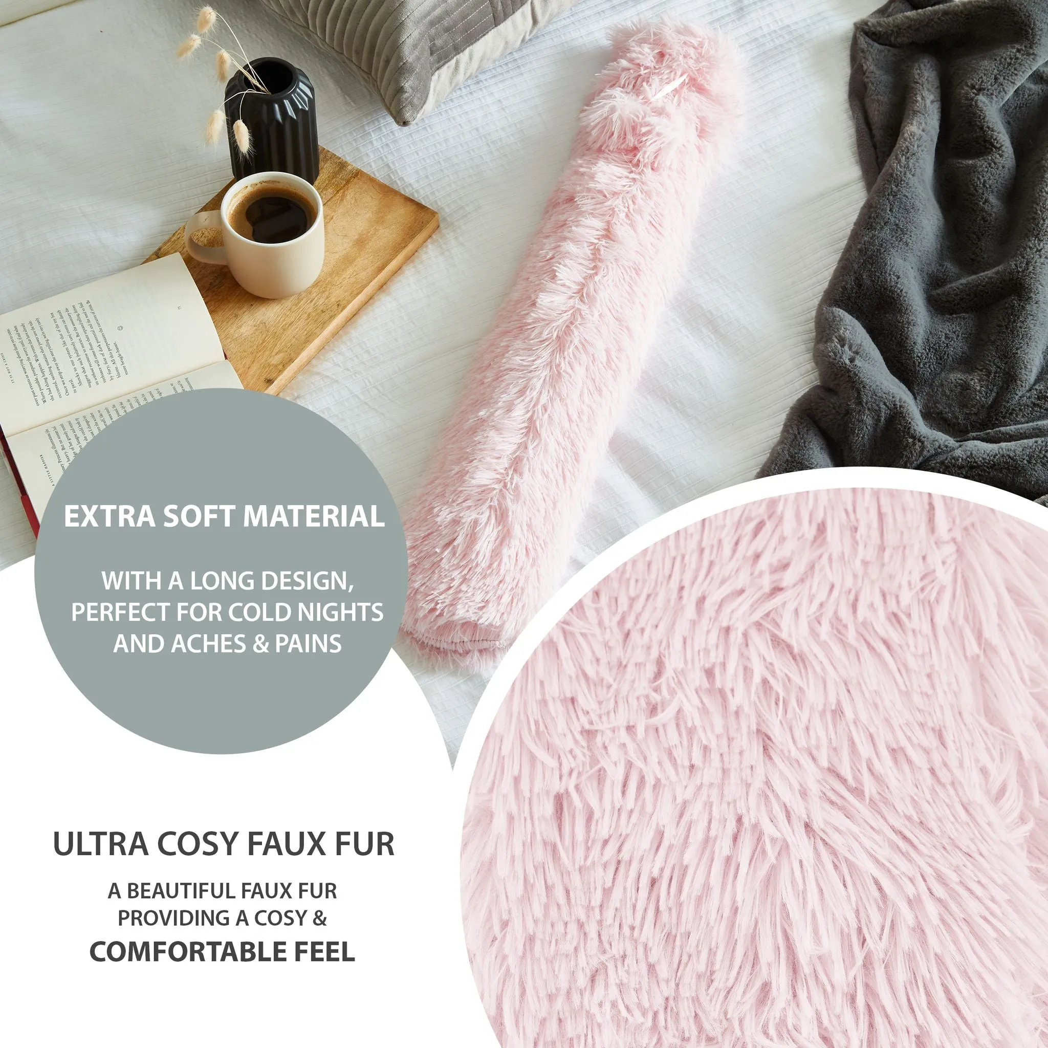 X-Large Fluffy Hot Water Bottle - Assorted Colours - 73cm