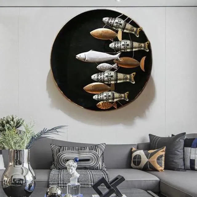 ZOVE Modern Handcrafted Fish Design Metal Wall Decor Perfect for Living Room//Drawing Room//Hotel // Restaurant // (Colour: MultiColour) (Size : 29 x 29 INCH)